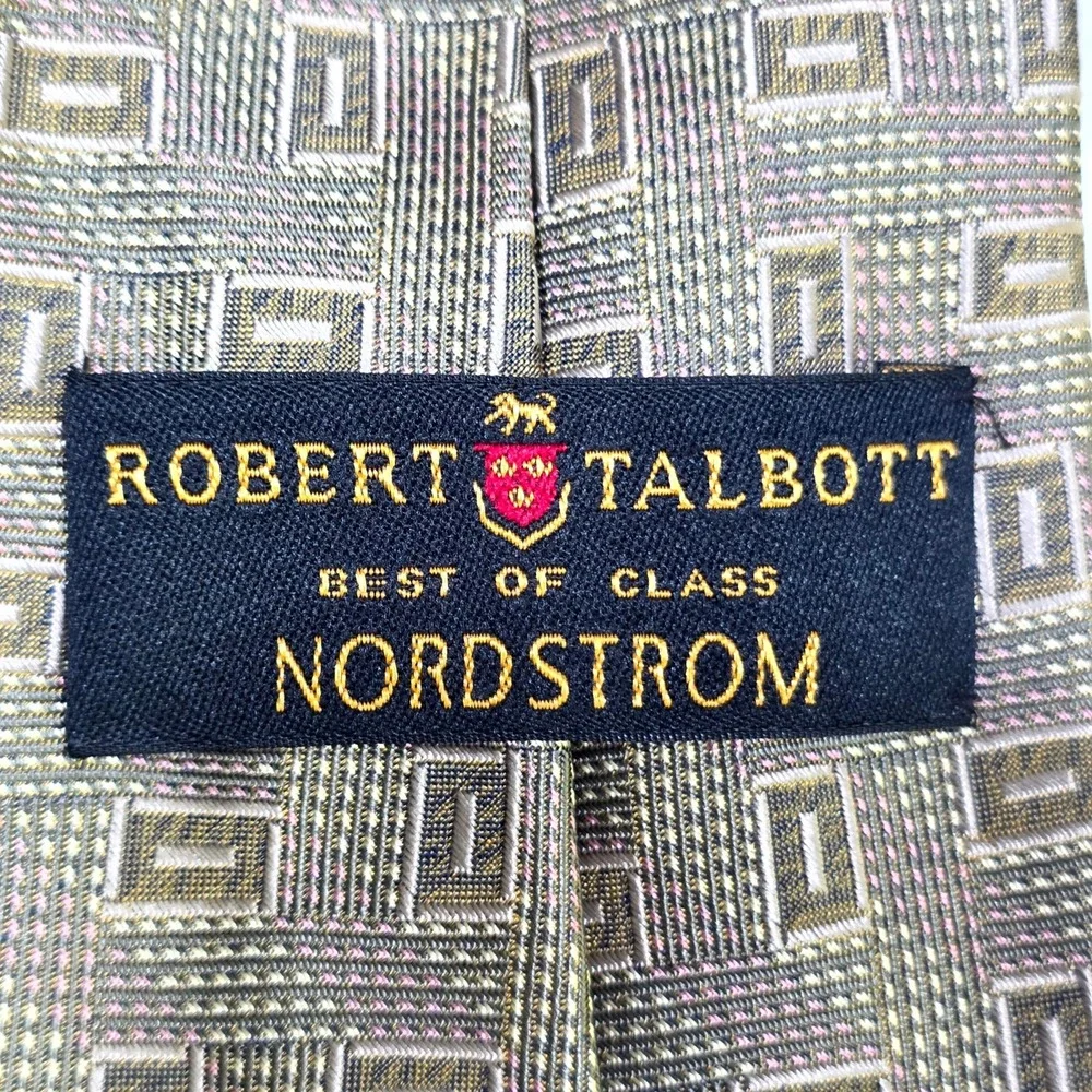 Robert Talbott Necktie Mens Olive Green Geometric Silk Best of Class Tie Office